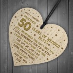 50th Wedding Anniversary Card Wood Heart Gift For Husband Wife