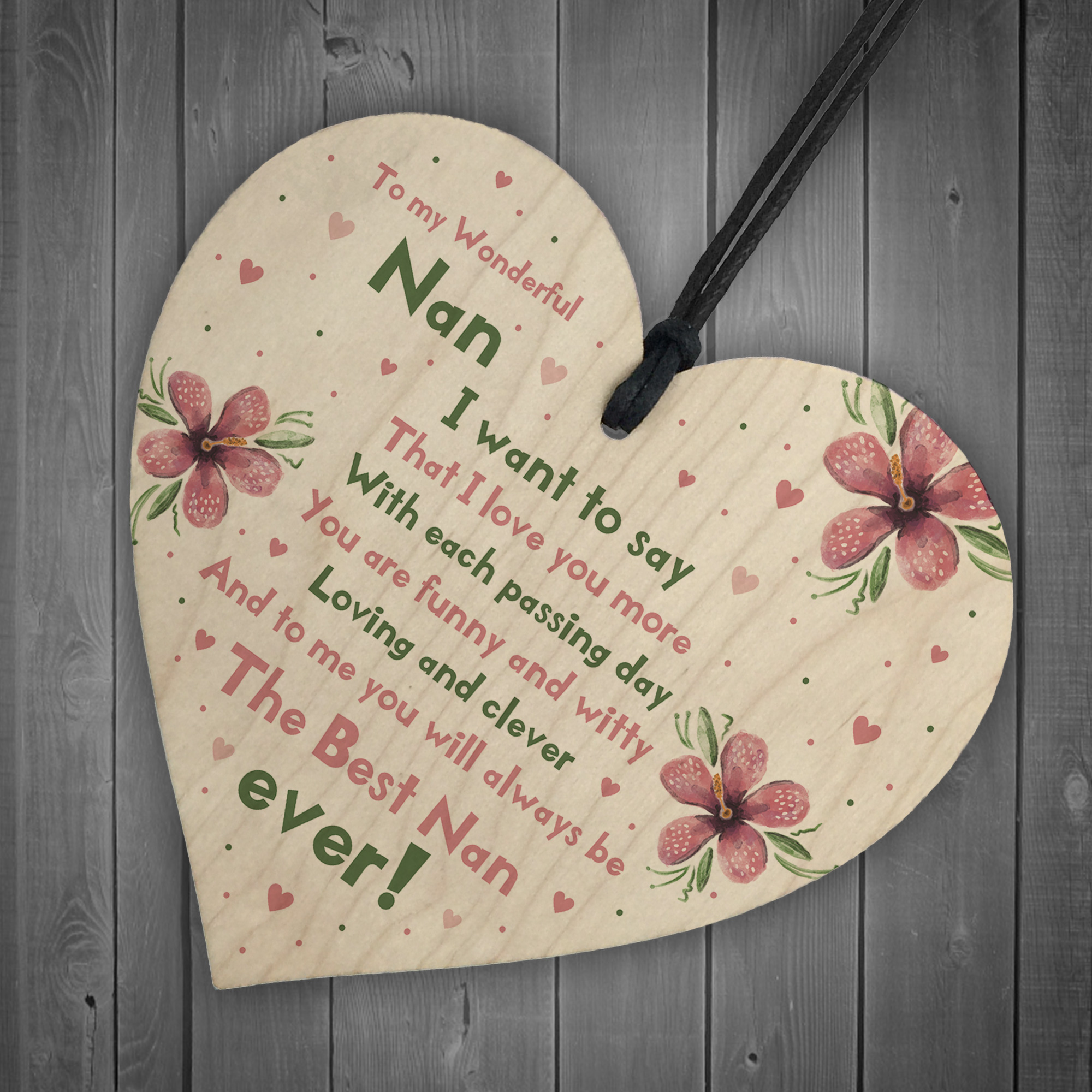 Special Gift For Nan Wooden Heart Nan Birthday Gift Grandparent