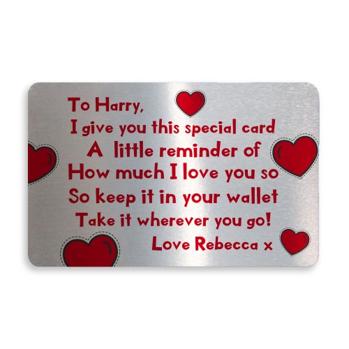 Personalised Metal Wallet Card For Wallet Purse Valentines Day
