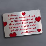 Personalised Metal Wallet Card For Wallet Purse Valentines Day