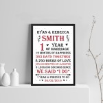 Couple 1st Wedding Anniversary Gift Personalised Frame Print