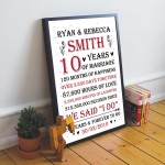 Couple 10th Wedding Anniversary Gift Personalised Framed Print
