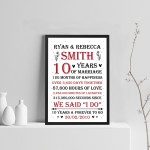 Couple 10th Wedding Anniversary Gift Personalised Framed Print