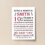 Couple 10th Wedding Anniversary Gift Personalised Print