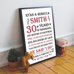 Couple 30th Wedding Anniversary Gift Personalised Framed Print