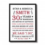 Couple 30th Wedding Anniversary Gift Personalised Framed Print
