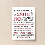 Couple 30th Wedding Anniversary Gift Personalised Print