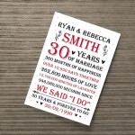Couple 30th Wedding Anniversary Gift Personalised Print