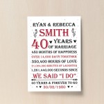 Couple 40th Wedding Anniversary Gift Personalised Print