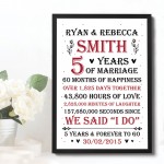 Couple 5th Wedding Anniversary Gift Personalised Framed Print