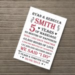 Couple 5th Wedding Anniversary Gift Personalised Print