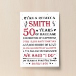 Couple 50th Wedding Anniversary Gift Personalised Print