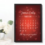Personalised Anniversary Gift Anniversary Date Calender Framed