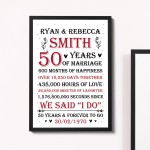 Couple 50th Wedding Anniversary Gift Personalised Framed Print