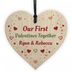 Our First Valentines Gift Wooden Heart Boyfriend Girlfriend Gift