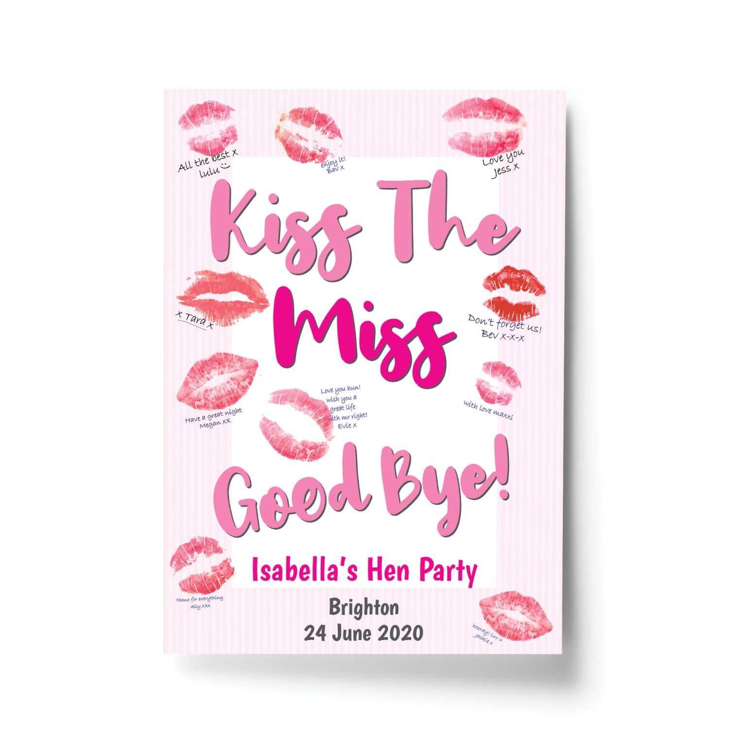 Personalised Kiss The Miss Hen Party Guest Book Poster 