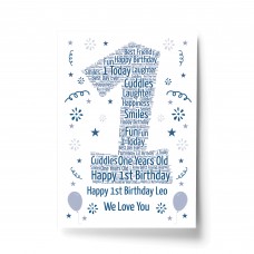 Personalised 1st Birthday Gift Word Art Print Keepsake Baby Boy 