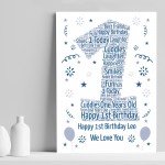 Personalised 1st Birthday Gift Word Art Print Keepsake Baby Boy 