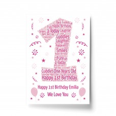 Personalised 1st Birthday Gift Word Art Print Keepsake Baby Girl