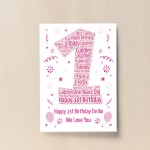 Personalised 1st Birthday Gift Word Art Print Keepsake Baby Girl