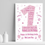 Personalised 1st Birthday Gift Word Art Print Keepsake Baby Girl