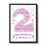 Personalised 2nd Birthday Gift Framed Word Art Print Baby Girl