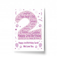 Personalised 2nd Birthday Gift Word Art Print Keepsake Baby Girl