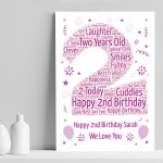 Personalised 2nd Birthday Gift Word Art Print Keepsake Baby Girl