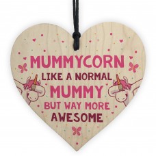 Funny Mummycorn Wood Heart Gift For Mummy Birthday From Daughter