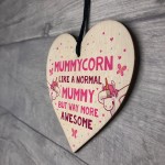 Funny Mummycorn Wood Heart Gift For Mummy Birthday From Daughter