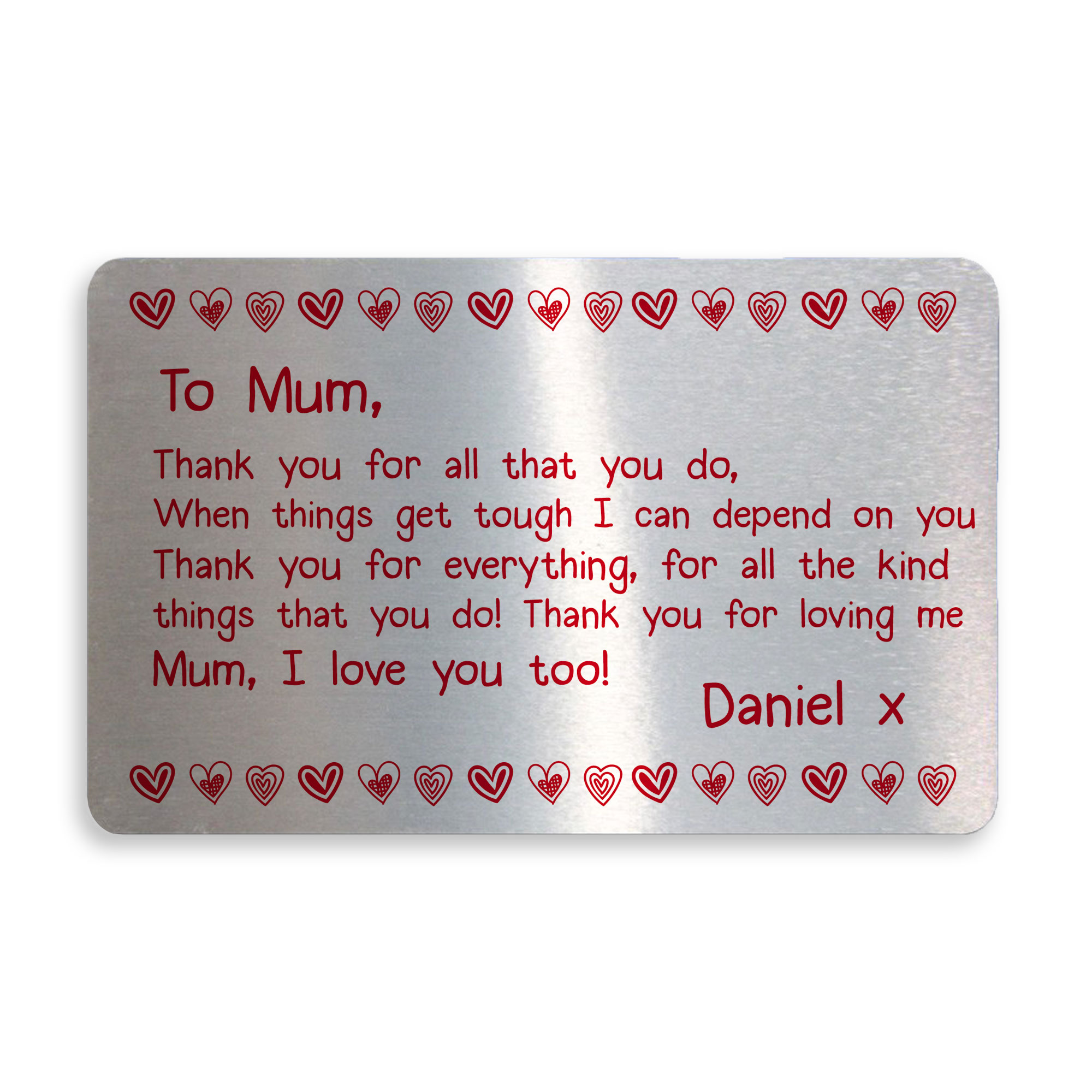 Mothers Day Card Metal Wallet Insert Gift For Mothers Day Mum
