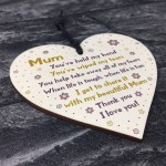 Mum Gift For Mothers Day Birthday Wood Heart Gift From Daughter