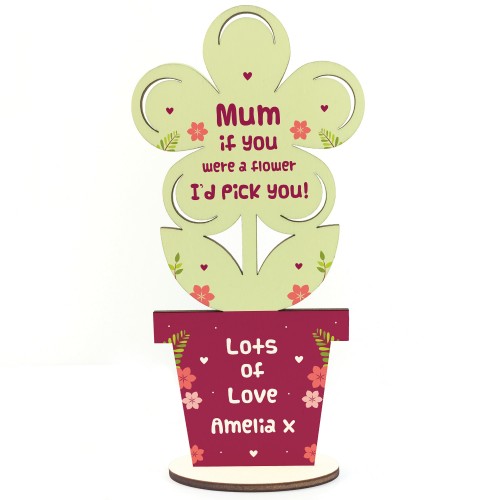 Personalised Wooden Flower Keepsake For Mum Mummy Birthday