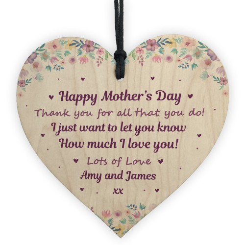 Thank You Gift For Mum Mothers Day Gift Wood Heart Daughter Son