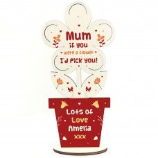 Personalised Gift For Mum Mummy Wood Flower Birthday Mothers Day
