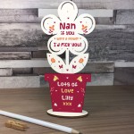 Personalised Gift For Nan Nanny Wood Flower Birthday Mothers Day