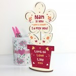 Personalised Gift For Nan Nanny Wood Flower Birthday Mothers Day