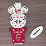 Personalised Gift For Nan Nanny Wood Flower Birthday Mothers Day