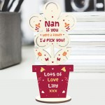 Personalised Gift For Nan Nanny Wood Flower Birthday Mothers Day