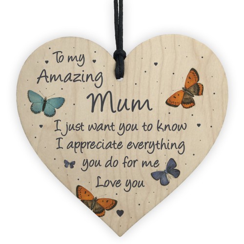 Gift For Mum Wood Heart Mum Birthday Xmas Gift From Daughter Son
