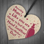 Hand Sanitiser Funny Mother's Day Wooden Heart Plaque Gift