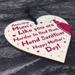 Hand Sanitiser Funny Mother's Day Wooden Heart Plaque Gift