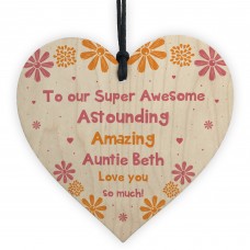 Novelty Gift For Auntie Personalised Wood Heart Auntie Birthday