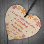 Novelty Gift For Auntie Personalised Wood Heart Auntie Birthday