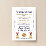 Personalised Certificate Funny Dad Gift For Fathers Day Birthday