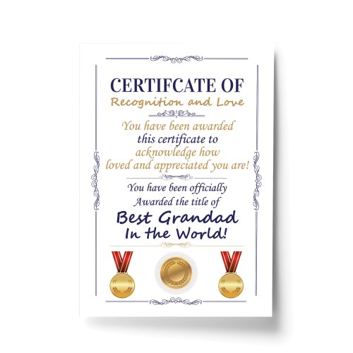 Novelty Certificate Fathers Day Birthday Funny Grandad Gift 