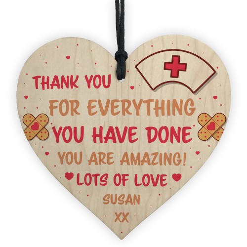 Personalised Gift For Nurse Wooden Heart Thank You Gift For Him 