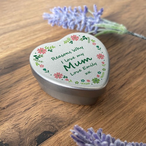 Reasons Why I Love My Mum Personalised Heart Tin Gift For Mum