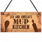 Personalised Kids Name Mud Kitchen Hanging Sign Garden Sign