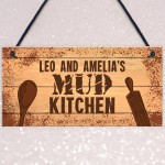 Personalised Kids Name Mud Kitchen Hanging Sign Garden Sign